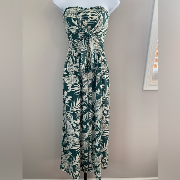 Patrons of Peace Pants - Patrons of Peace Green and White  Smocked Jumpsuit